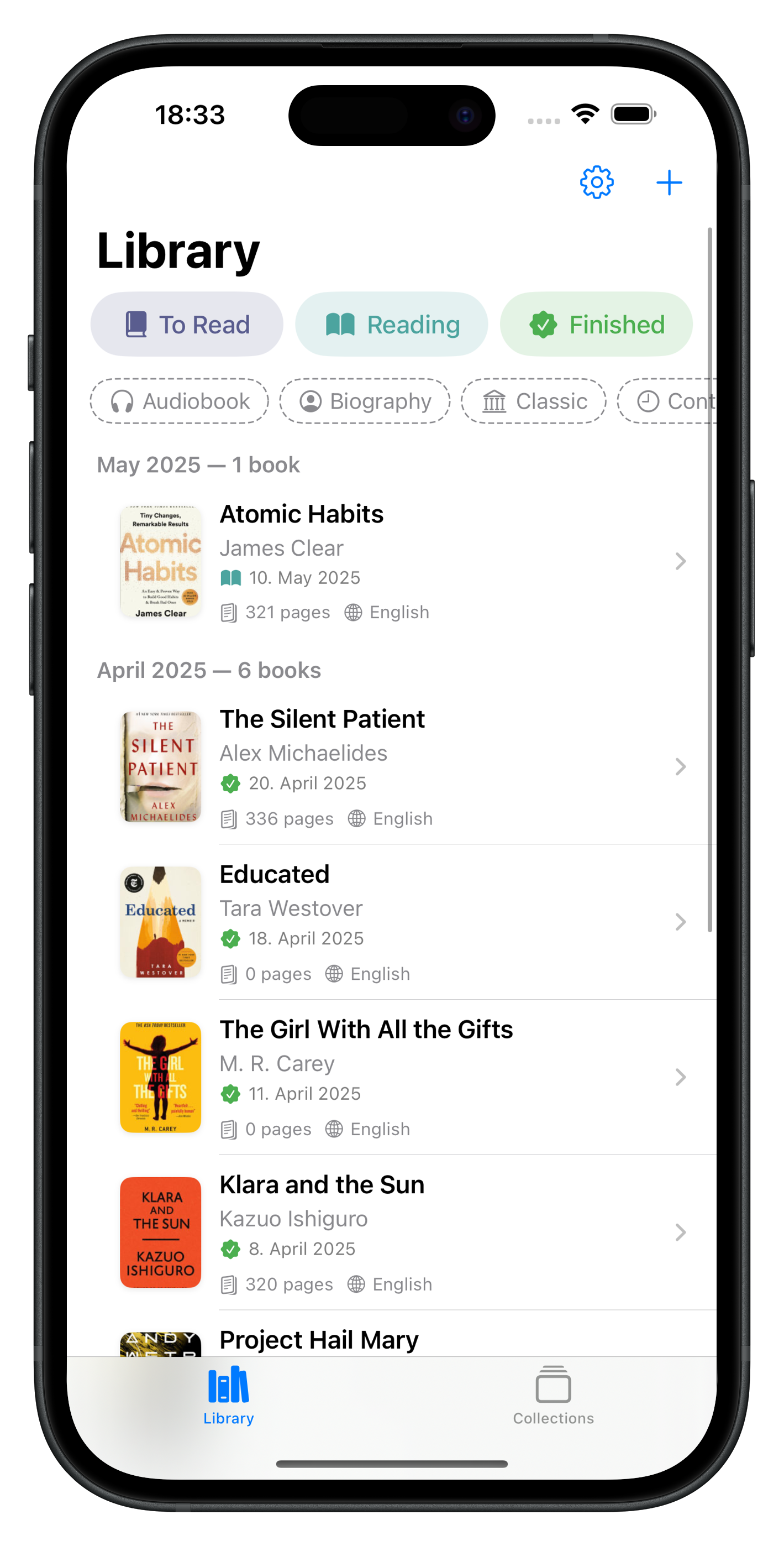 MiniLib main interface showing organized book lists